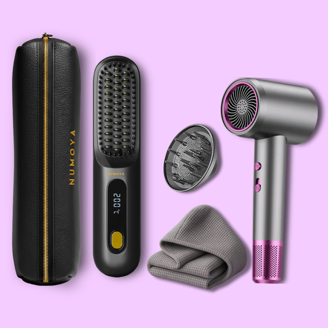 GoBrush MAX + Leather Pouch + Jetspeed Hair Dryer + Diffuser + Microfiber Towel